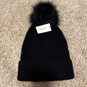 NWT: Francesca's Black Knit Beanie with Pom Pom